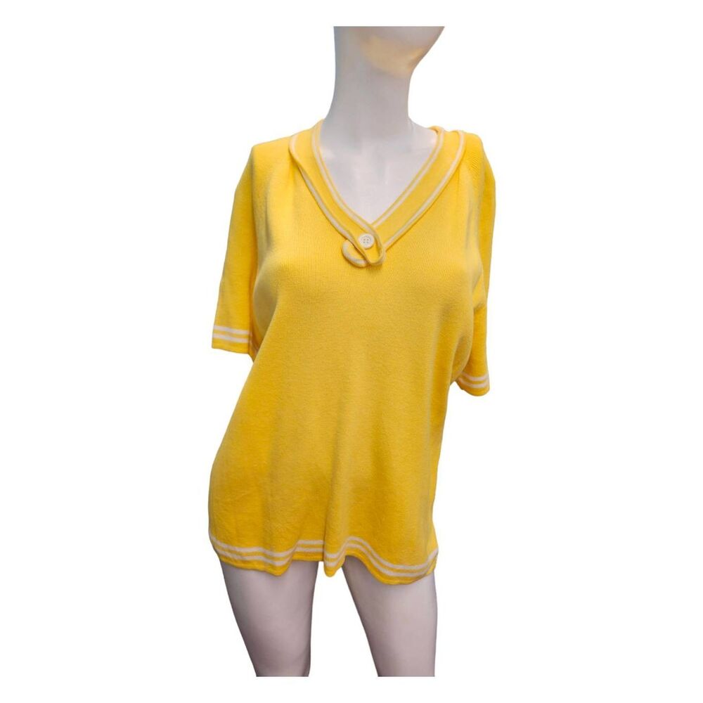 Sag Harbor Yellow Short Sleeve Sweater Size XL Croquette Tennis Light Academia